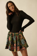 Textured Knit Floral Tapestry Bubble Mini Dress