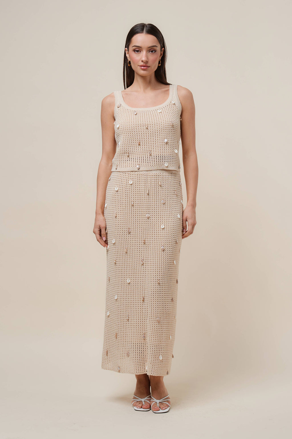 AS2986 Shell embellished knit top & skirt set