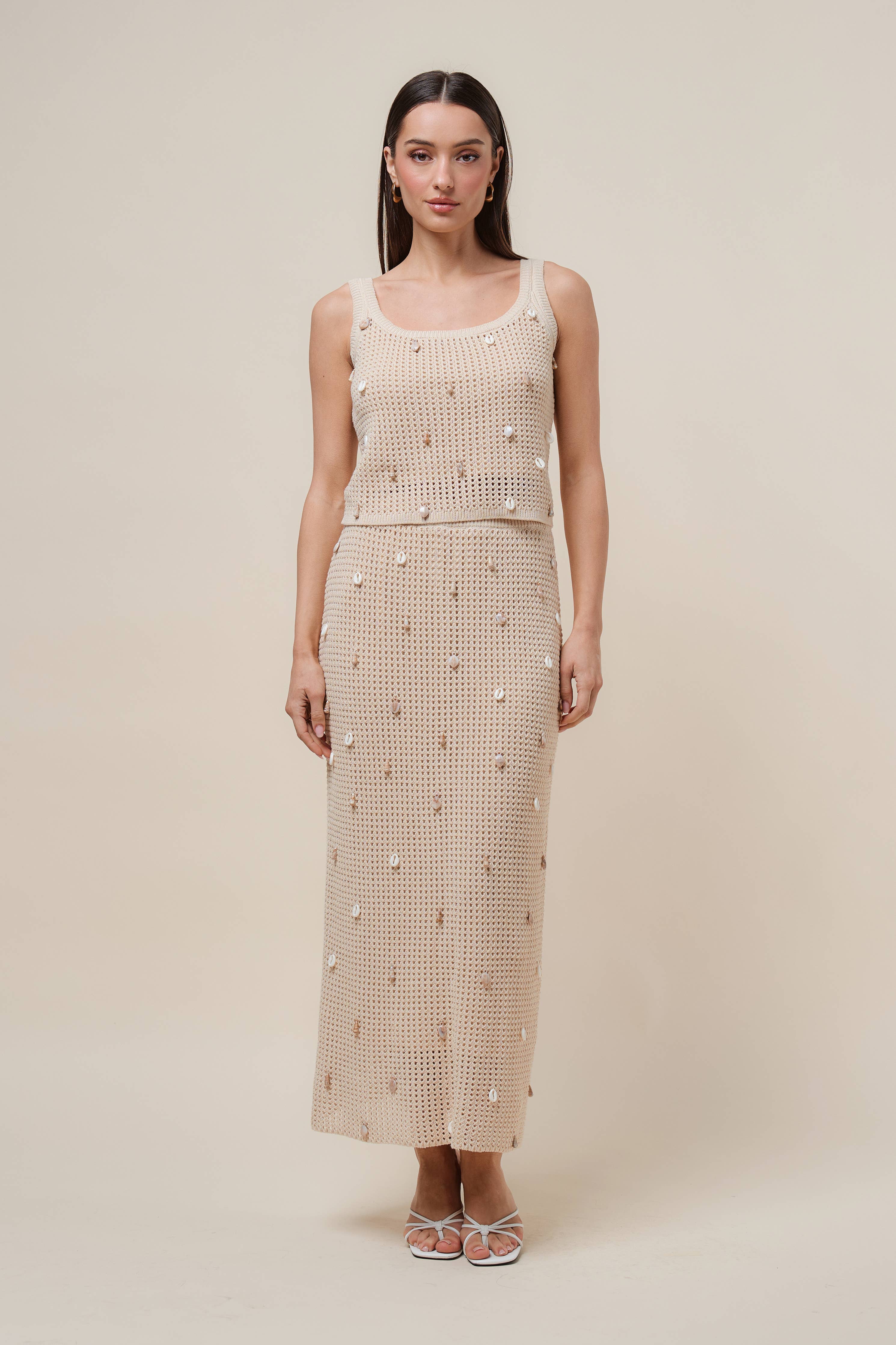 AS2986 Shell embellished knit top & skirt set