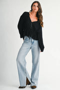 Textured Button Front Peplum Blouse