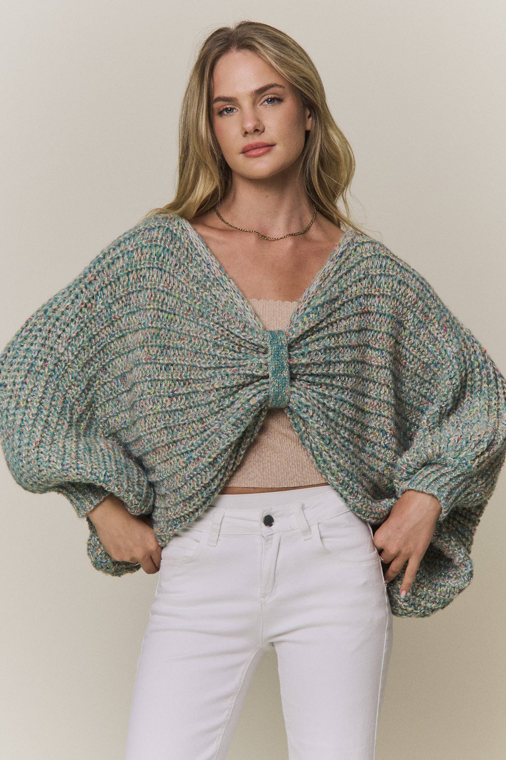 CONVERTIBLE CHUNKY KNIT CINCHED CARDIGAN