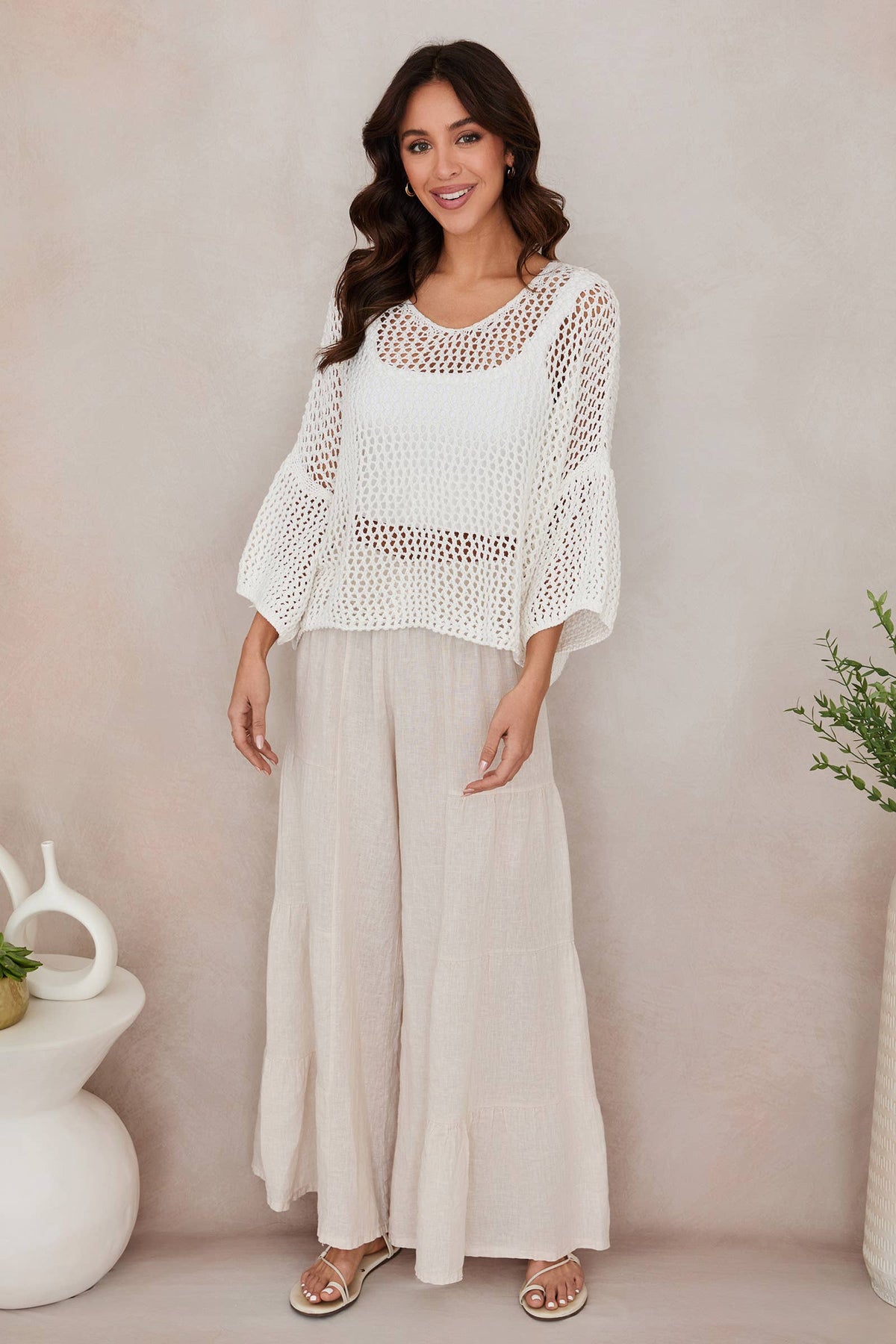 DROP SHOULDER CROCHET V-NECK TUNIC (785/CH785-O/S)