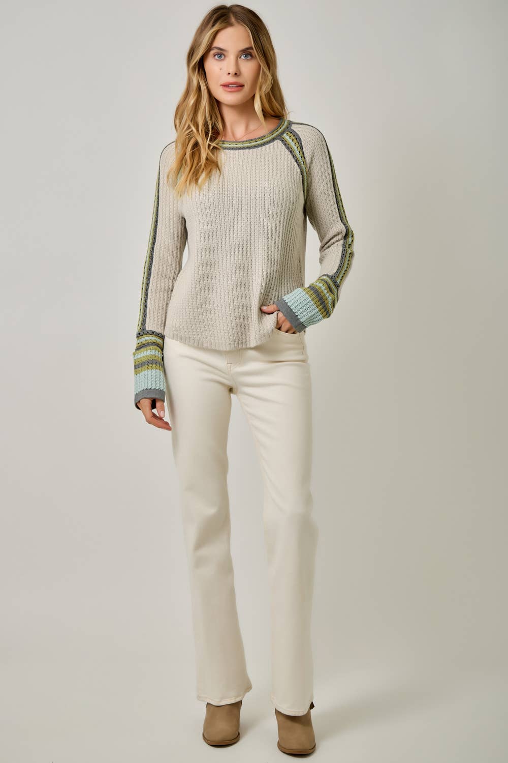61199 Raglan Sleeve Trim Detail Sweater Top