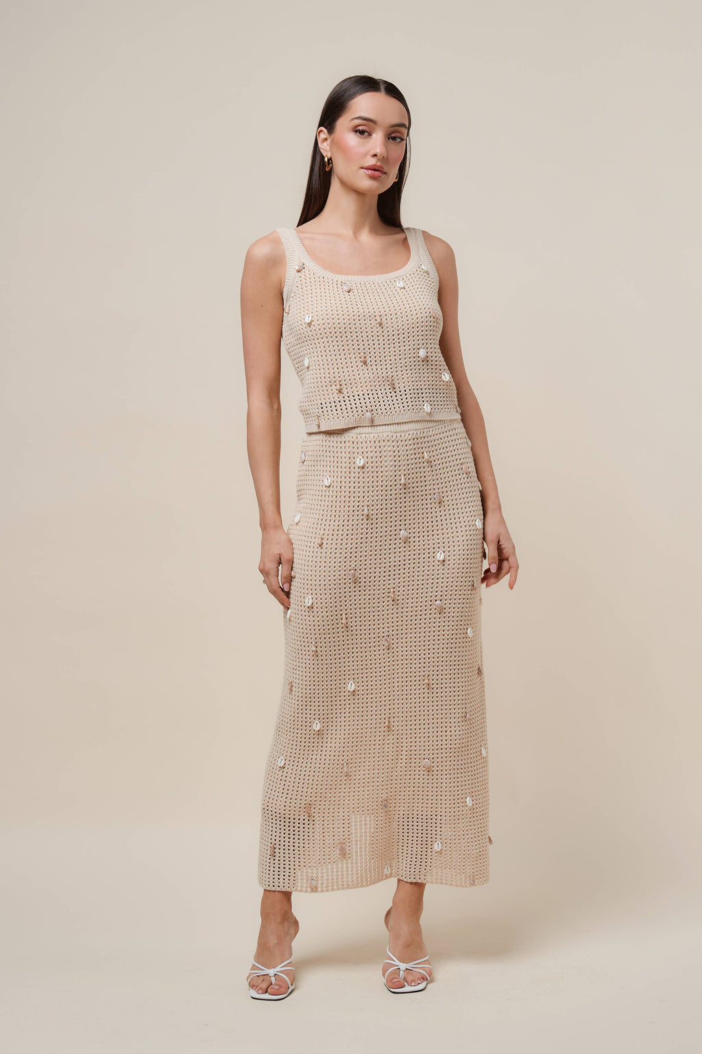 AS2986 Shell embellished knit top & skirt set