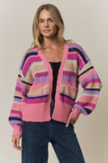 VIBRANT STRIPED COLOR BLOCK CARDIGAN