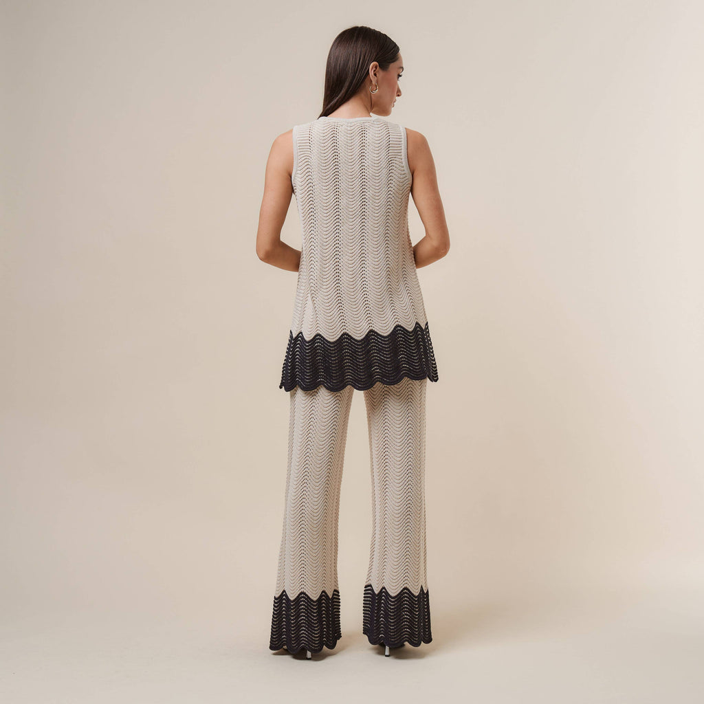 AS3390 Colorblock Button knit top & pants set