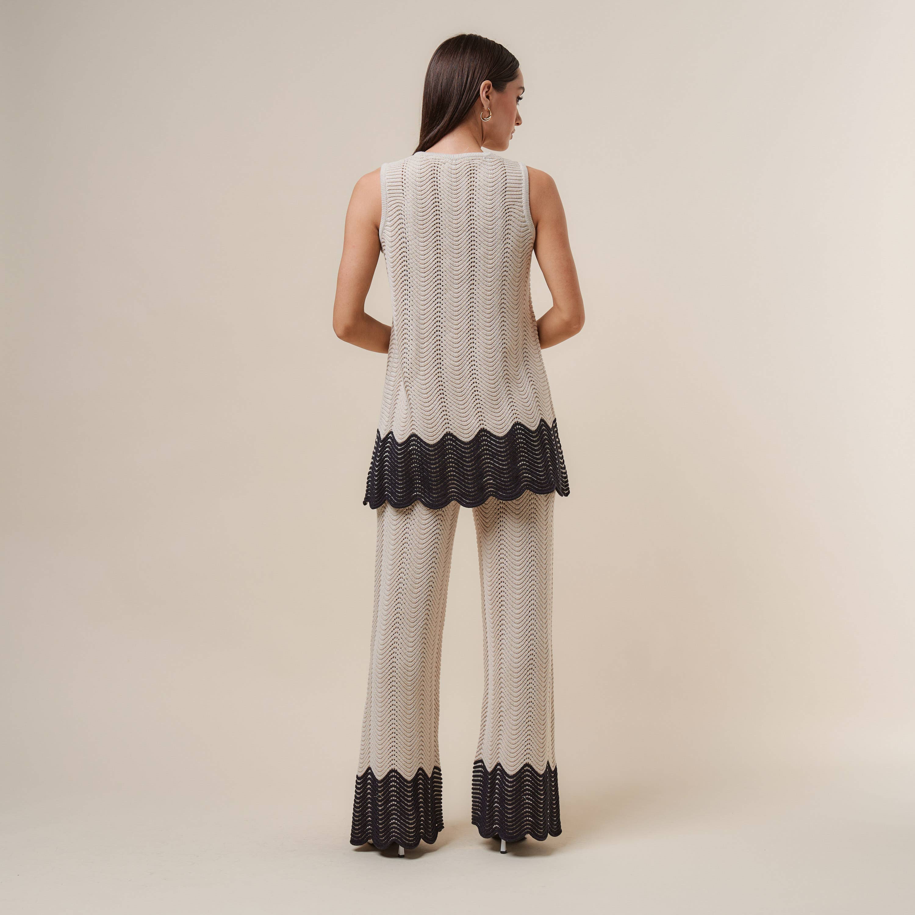 AS3390 Colorblock Button knit top & pants set