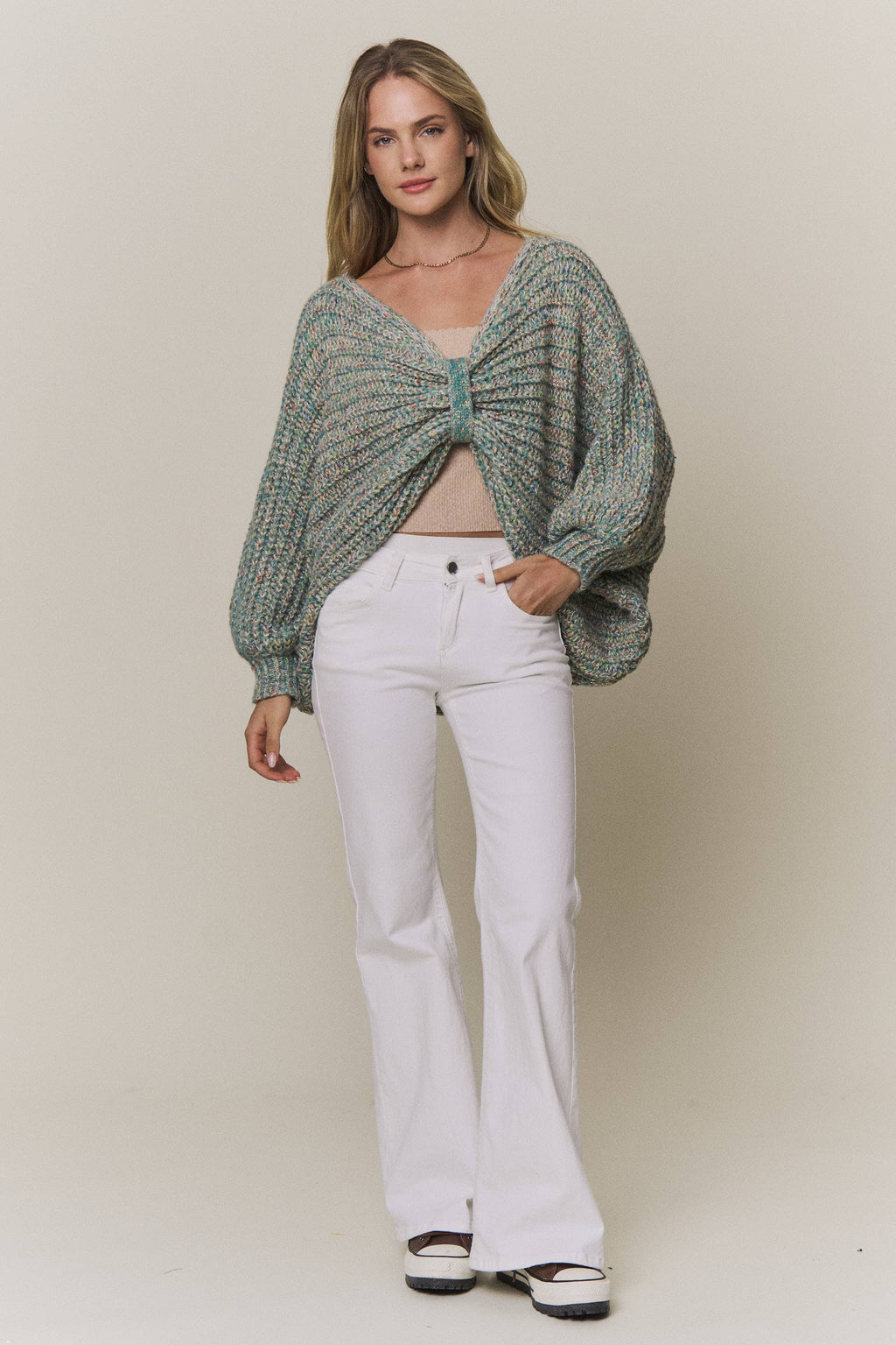 CONVERTIBLE CHUNKY KNIT CINCHED CARDIGAN